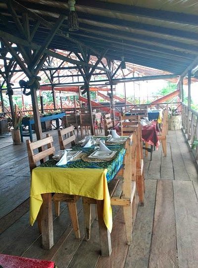 Open-air restaurant terrace at Roça São João dos Angolares, southeast São Tomé