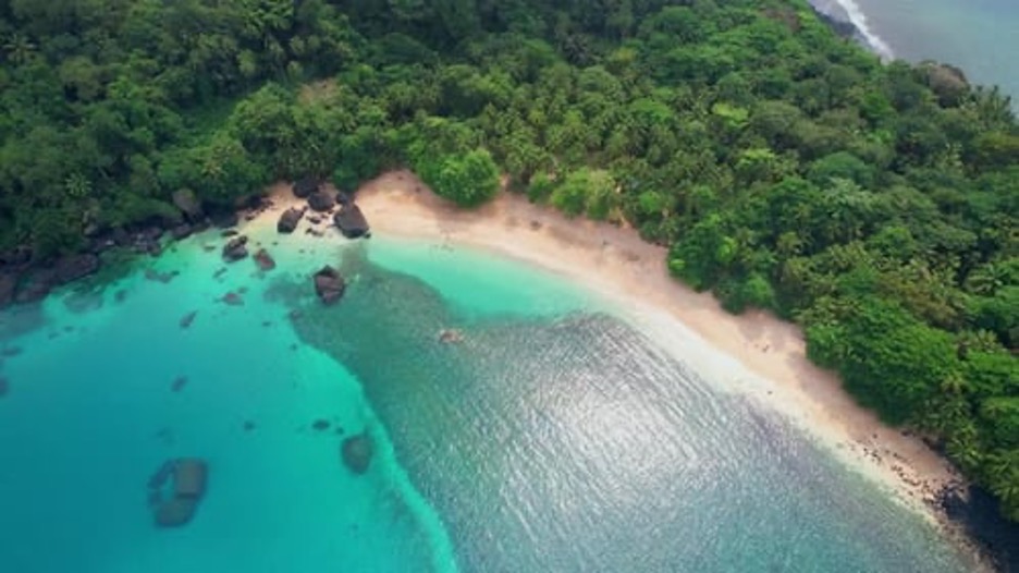 Aerial view of Banana Beach Príncipe Island