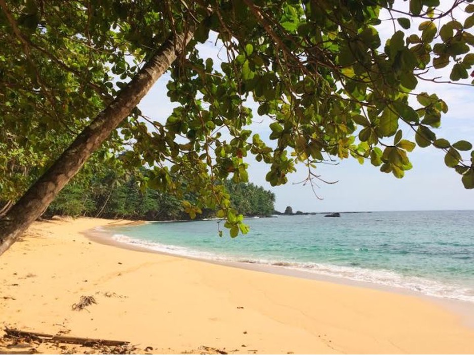 Praia Inhame black-sand surf beach south São Tomé